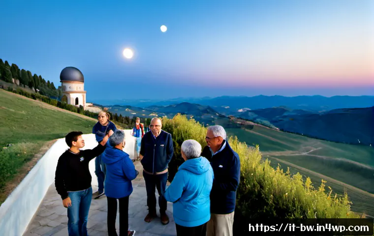Home 10 천문 관광을 위한 교육 프로그램 소개 - Photorealistic evening astronomy education workshop at a hilltop observatory in rural Italy, an Ital...